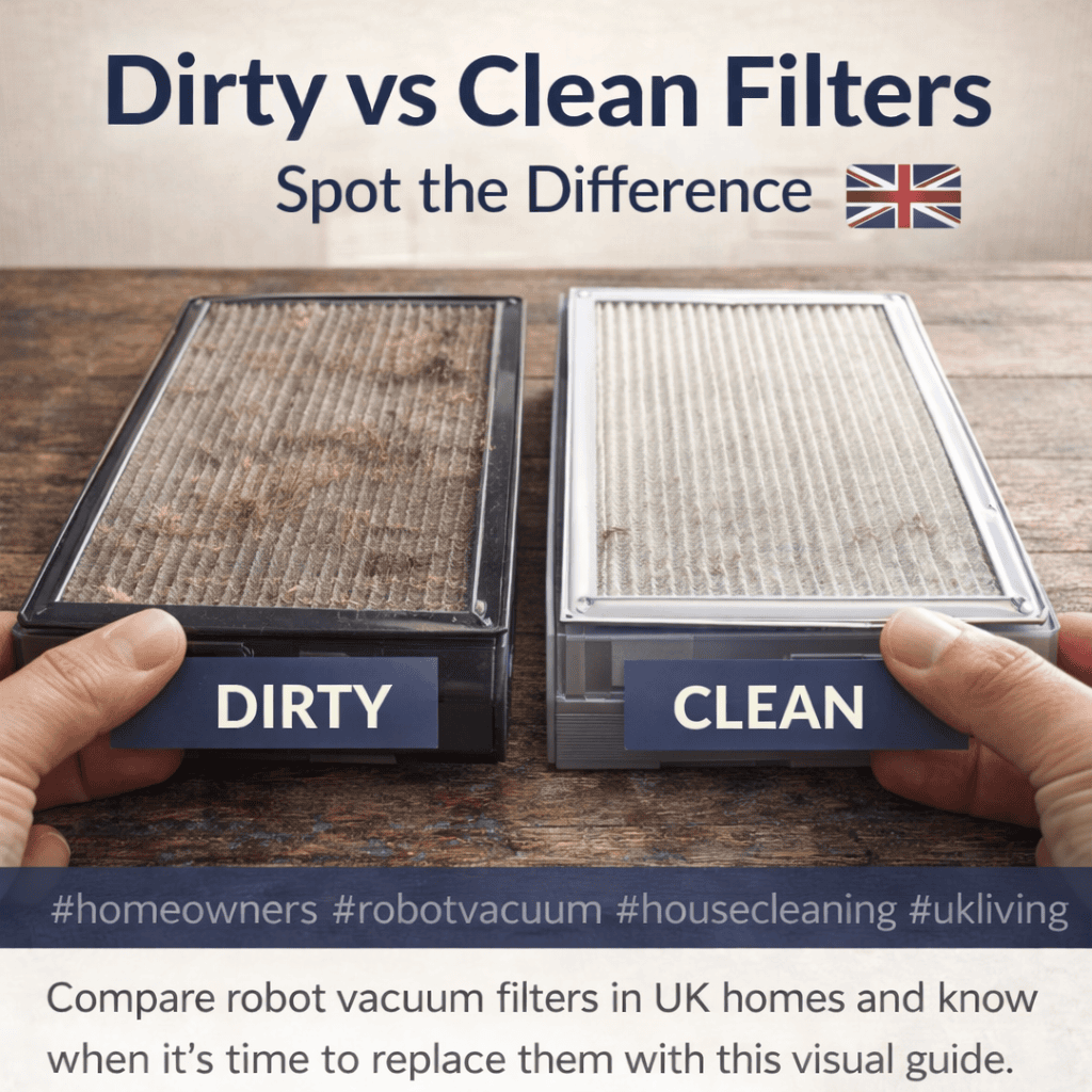 dirty vs clean robot vacuum HEPA filter comparison

